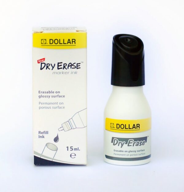 Refill your dry erase markers with Dollar 15ml whiteboard ink. Smooth, fast-drying & easy to use. Ideal for classrooms, offices & daily writing needs.