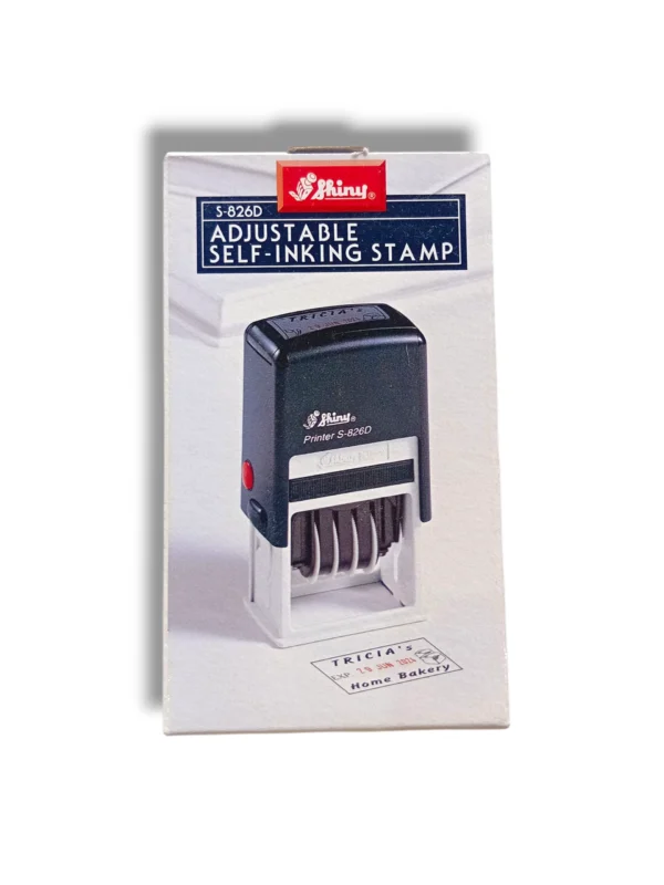 Shiny Self Inking Stamp S-826D – Adjustable Date & Text Shiny Adjustable Self Inking Stamp S-826D front view