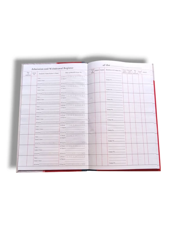 Admission & Withdrawal Register 3825 inside pages layout