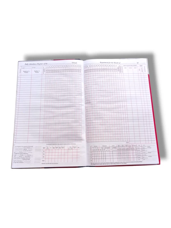 Inside pages of Daily Attendance Register with columns
