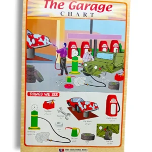 The Garage Chart with colorful illustrations of vehicles and tools