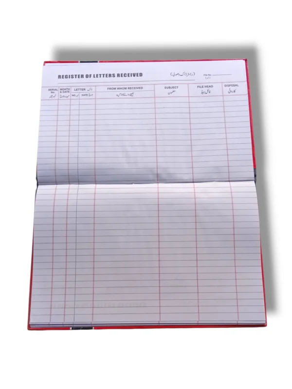 Register of Letters Receive with structured pages