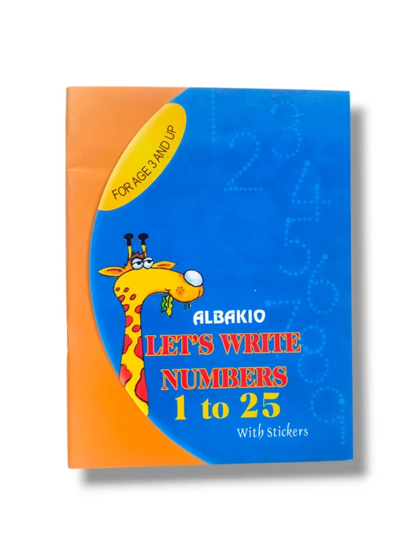 Albakio Let’s Write Numbers (1 to 25) front cover – kids learning book