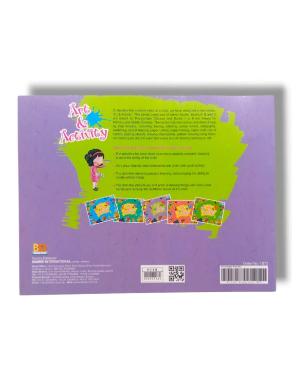 Inside pages of Albakio Art & Activity 3 with drawing and craft activities