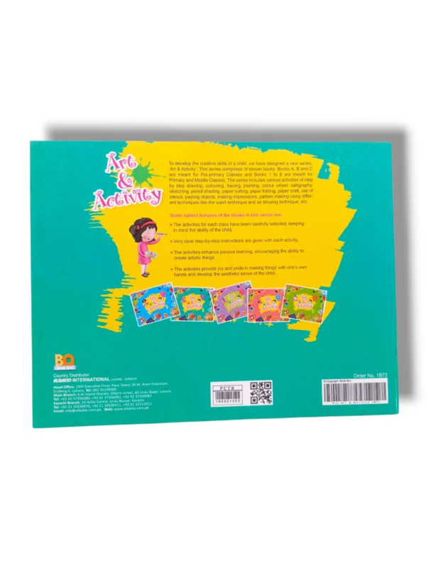 Inside pages of Albakio Art & Activity 2 with drawing and coloring activities