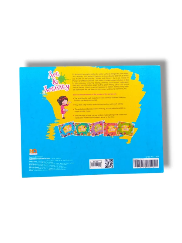 Inside pages of Albakio Art & Activity 1 with drawing and coloring tasks