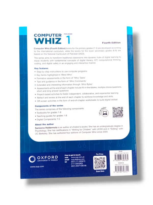 Oxford Computer WHIZ 1 Back Cover Back cover of Oxford Computer WHIZ 1 computer learning book for kids