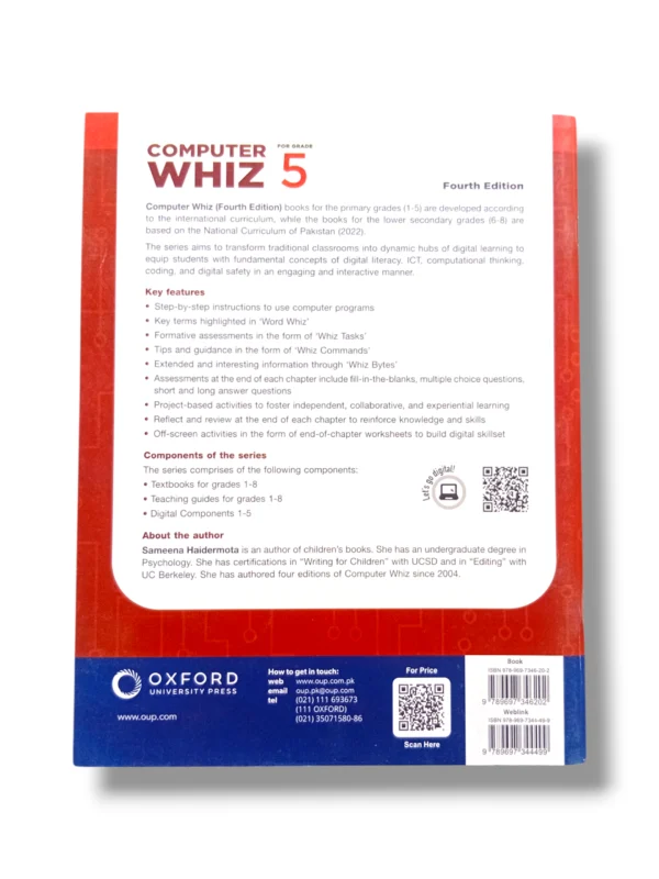 Back cover of Oxford Computer WHIZ 5 advanced ICT and coding book