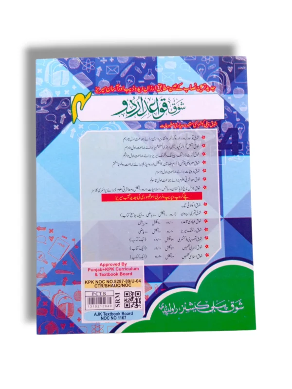Pages from Shauq Urdu Grammar 4 showing grammar lessons