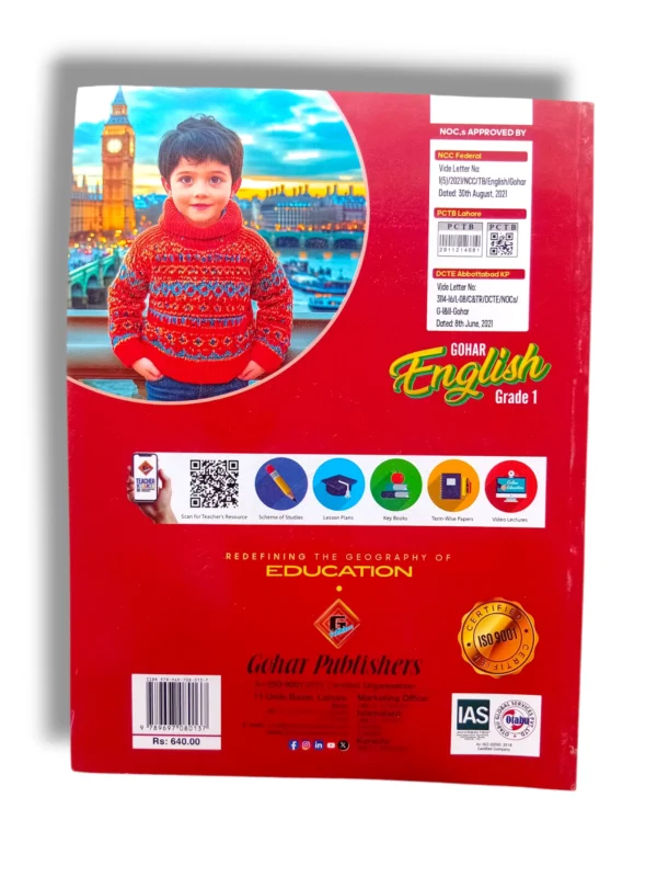 Inside pages of Gohar English 1 with activities and pictures