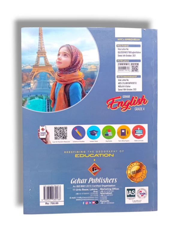 Gohar English 4 – Interactive English Workbook for Kids Inside pages of Gohar English 4 with grammar and comprehension exercises