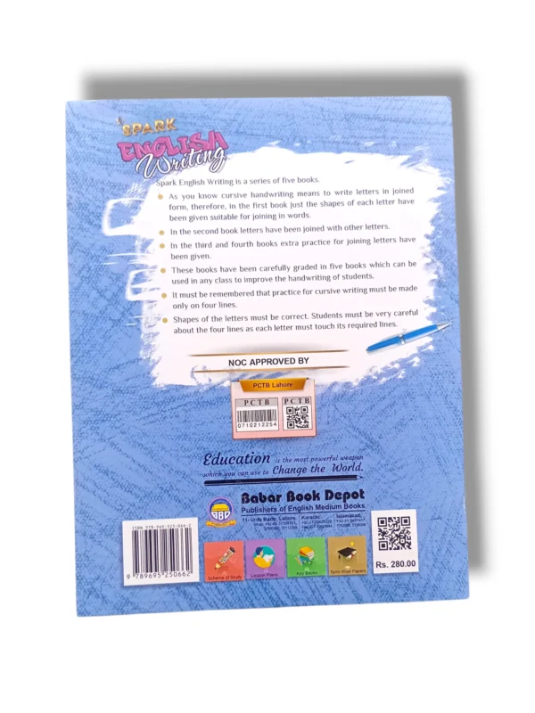 Student writing in Spark English Writing 5 workbook