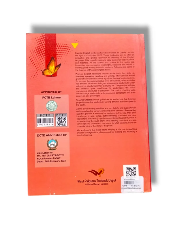 Inside pages of Premier English 5 with grammar and comprehension exercises
