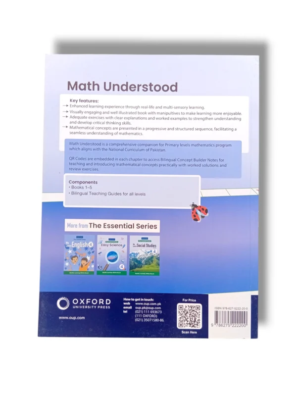 Back cover of Oxford Math Understood 4 showing summary, ISBN, and publisher details