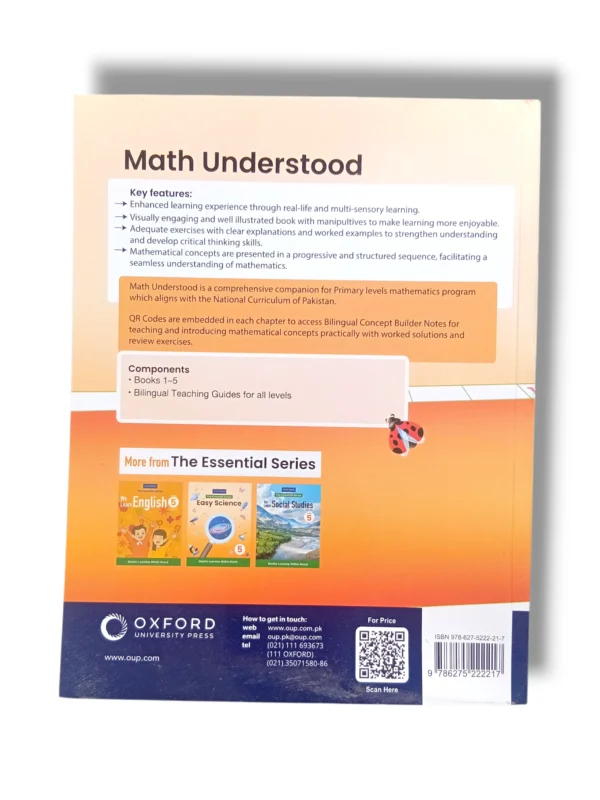 Back cover of Oxford Math Understood 5 showing summary, ISBN, and publisher details