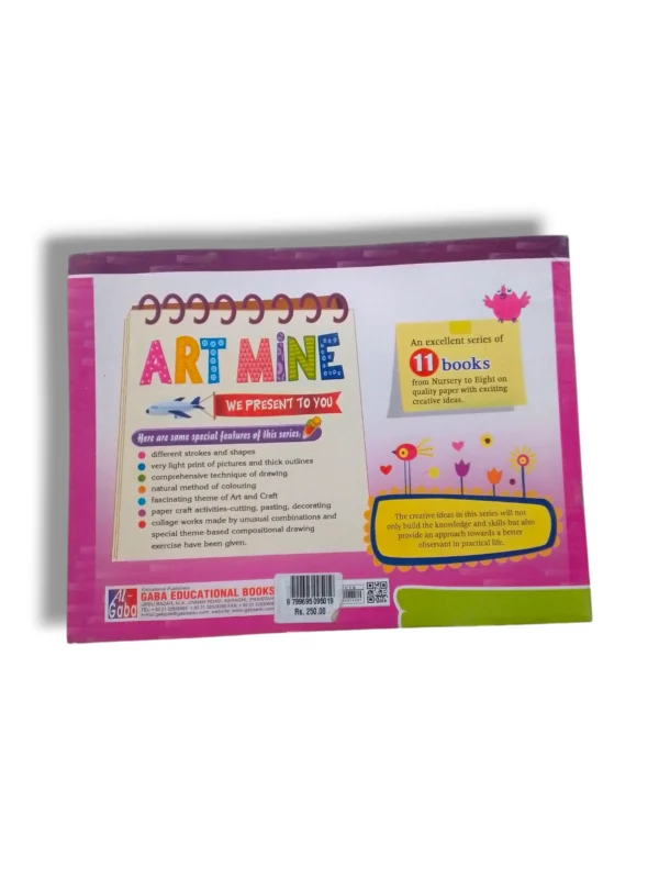 Inside pages of GABA Art Mine 4 featuring drawing and craft activities