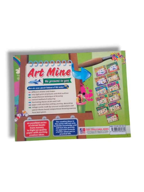 Inside pages of GABA Art Mine 1 with coloring and drawing exercises