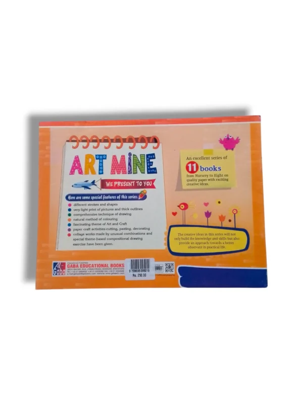 Inside pages of GABA Art Mine A showing drawing and coloring activities