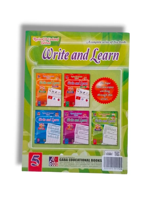 Inside pages of GABA Write and Learn 5 with sentence and paragraph writing exercises