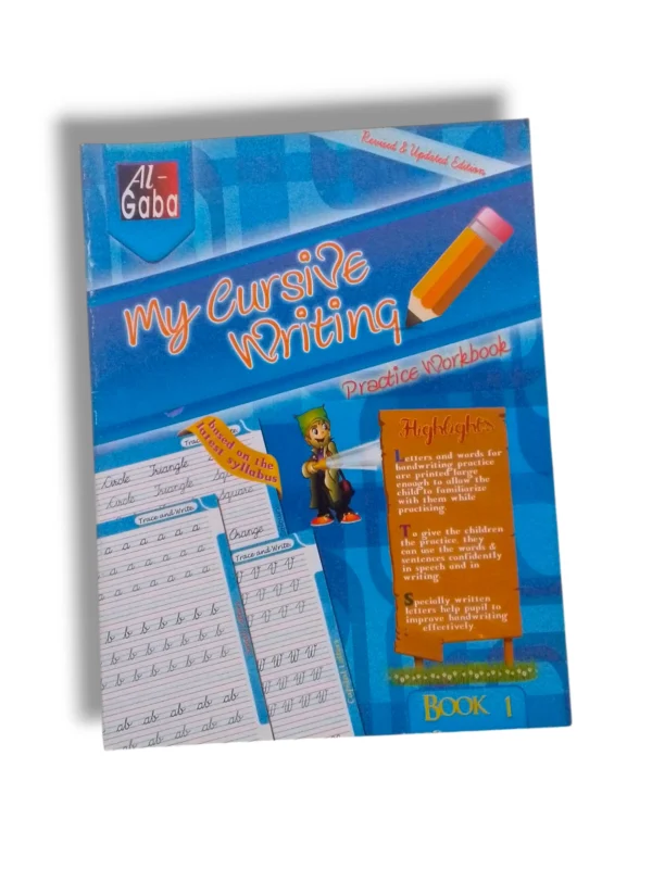 Inside pages of GABA My Cursive Writing 1 showing cursive letter tracing practice