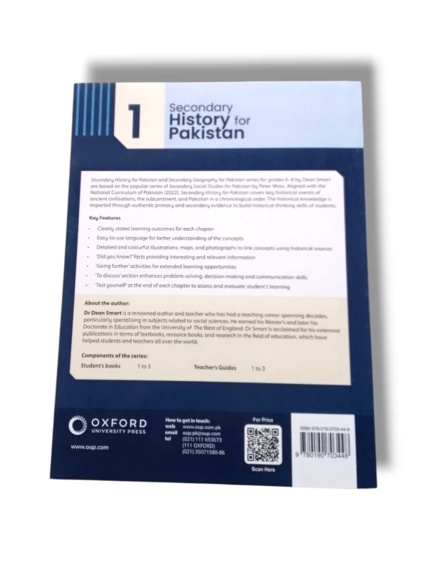 Back cover of Oxford Secondary History for Pakistan 6 textbook with publisher details