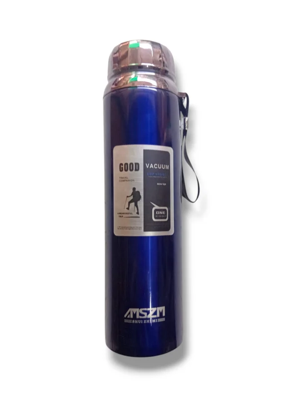 Dark blue Vacuum Steel Water Bottle 6021 keeping drinks hot or cold.