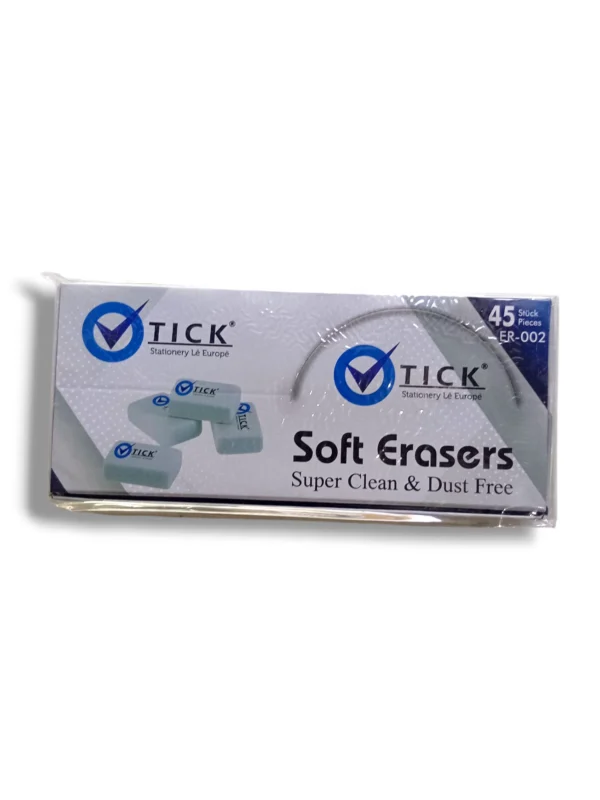 Tick Soft Eraser ER-002 gently removes pencil marks without tearing paper.