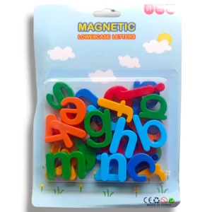 Magnetic lowercase letters for early literacy and spelling practice.