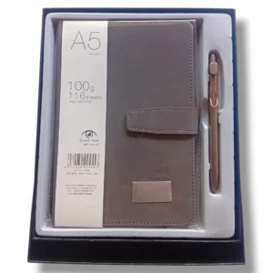 Fancy diary with pen open on a writing desk