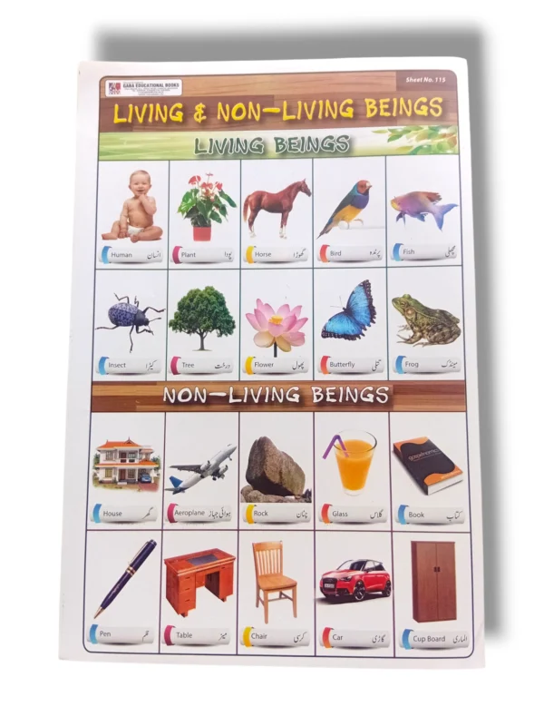 Educational chart illustrating the differences between living and non-living beings.