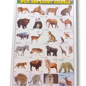Educational chart of wild animals in a snowy habitat