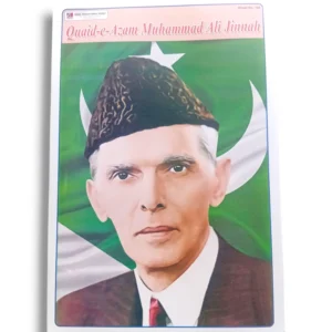 Quaid-e-Azam Muhammad Ali Jinnah portrait and biography chart.