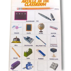 Teacher using an article in the classroom chart for a grammar lesson.