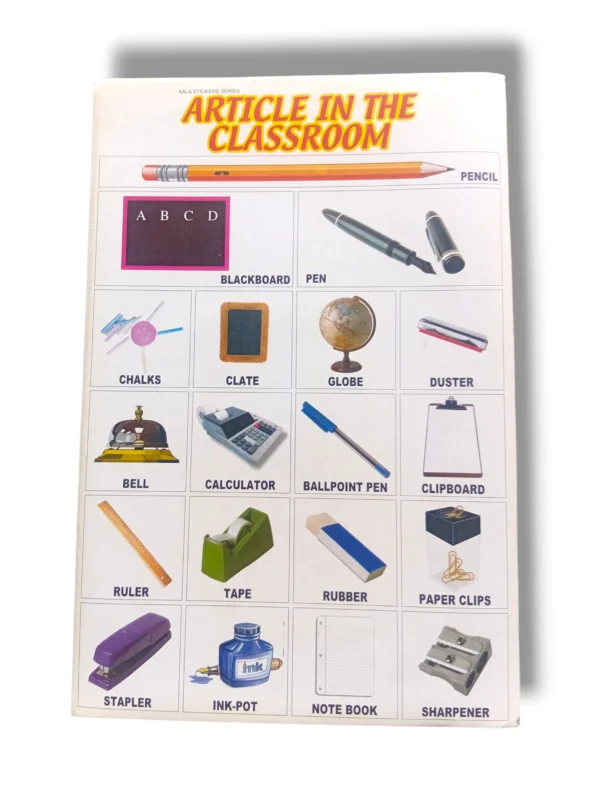 Teacher using an article in the classroom chart for a grammar lesson.